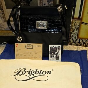 *EUC* Brighton Black Croc Embossed Crossbody Bag with Silver Hardware